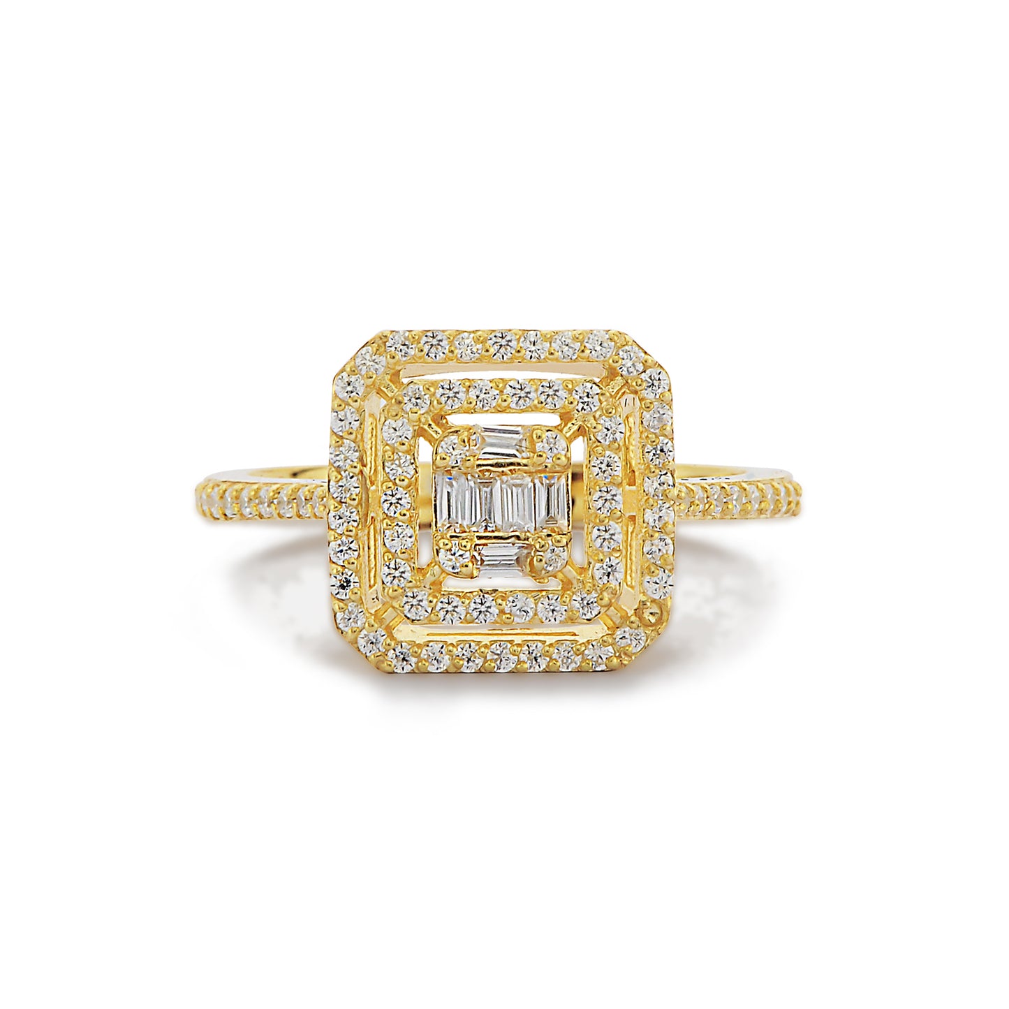 Baguette Cluster Gouden Dames Ring bezet met Diamanten