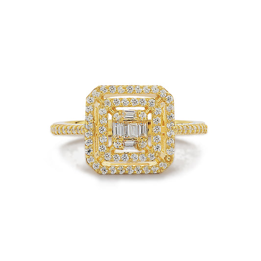 Baguette Cluster Gouden Dames Ring bezet met Diamanten