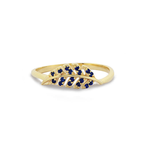 Bladvormige Blauwe Saffier Diamanten Gouden Ring