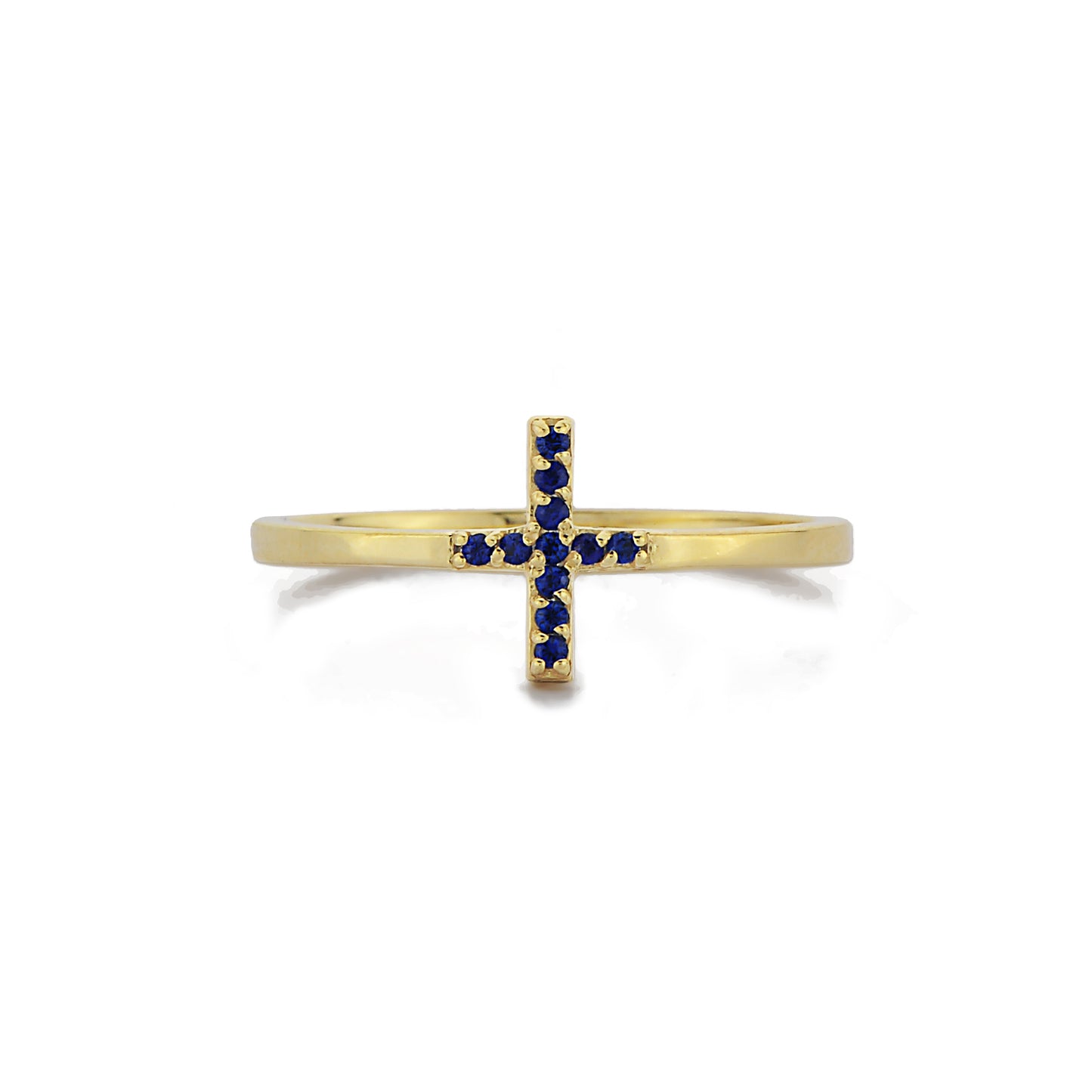 Kruis Blauwe Saffier Plus Vormige Ring Voor Verloving en Huwelijksaanzoek, Minimalistische Handgemaakte Cluster 14k 18k Massief Gouden Ring