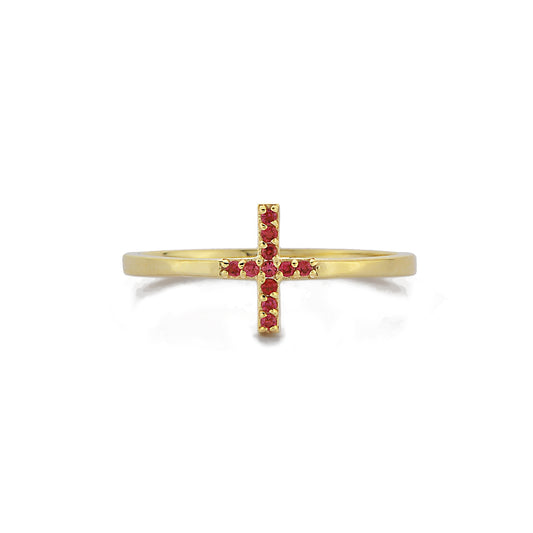 Kruis Rode Robijn Plus Vormige Ring Voor Verloving en Huwelijksaanzoek, Minimalistische Handgemaakte Cluster 14k 18k Massief Gouden Ring