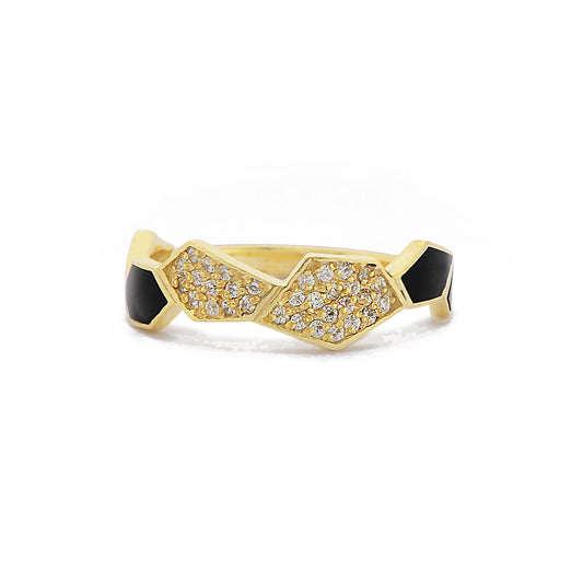 Honingraat Emaille Witte Diamanten Ring, Handgemaakte Zeshoekige Gebogen Custom Design Ring Voor Trouwdag