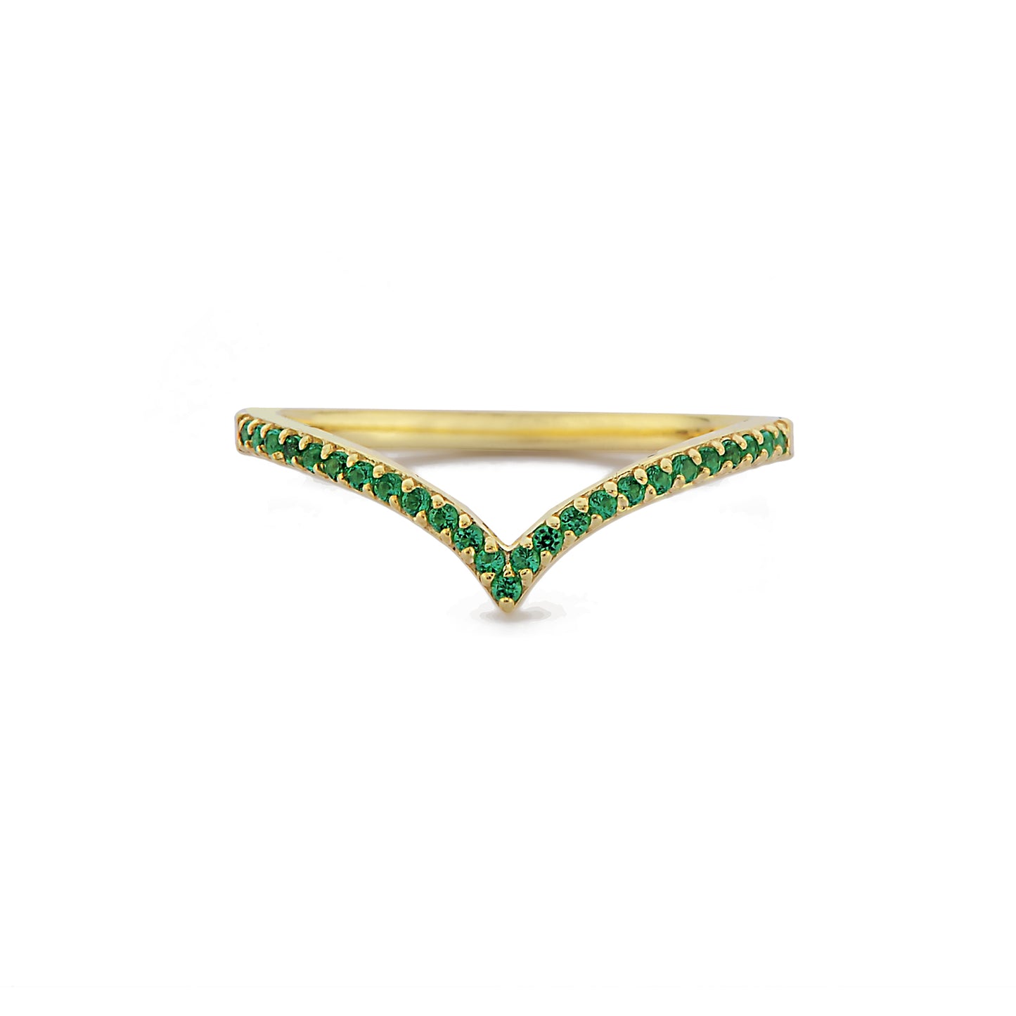 Chevron Groene Smaragd Diamanten Gouden Dames Ring