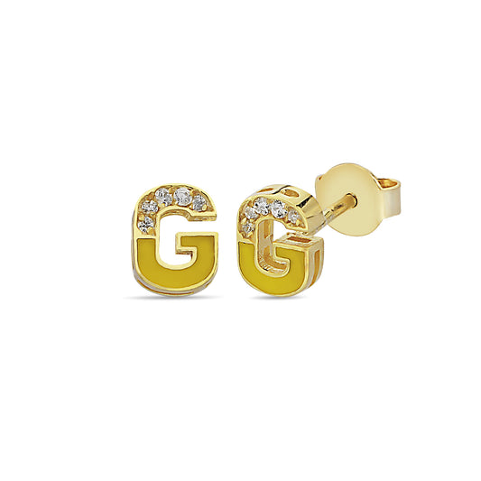 Eerste G Letter Oorbel, Emaille Diamant G Letter Oorbel, Handgemaakte 14k en 18k Massief Gouden Oorbel Voor Valentijnsdag