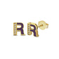 Eerste R Letter Oorbel, Emaille Diamant R Letter Oorbel, Handgemaakte 14k en 18k Massief Gouden Oorbel Voor Valentijnsdag
