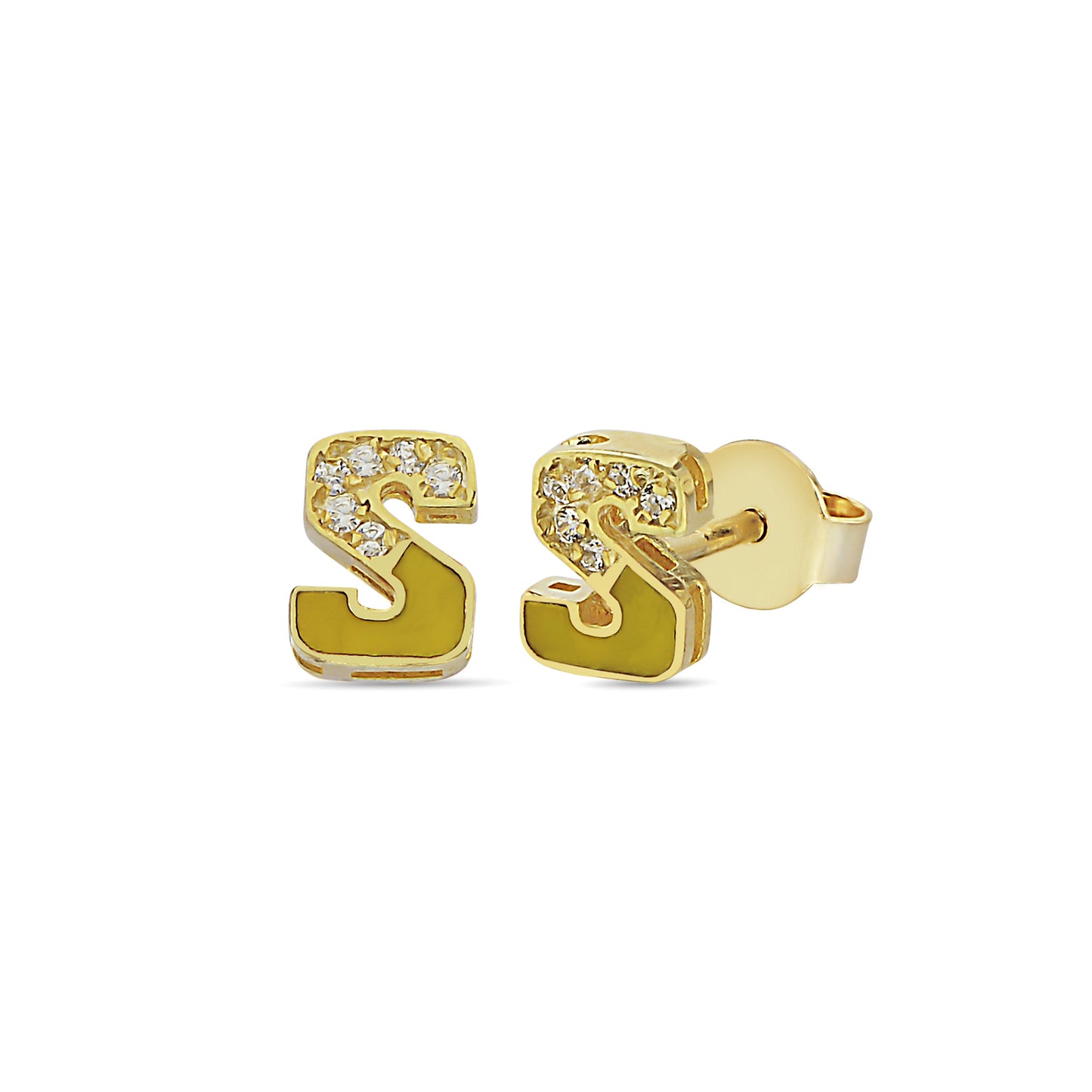 Emaille Diamanten Eerste S Letter Oorbel, Gepersonaliseerde S Letter Oorbel Voor Valentijnsdag, Handgemaakte 14k en 18k Massief Gouden Oorbel