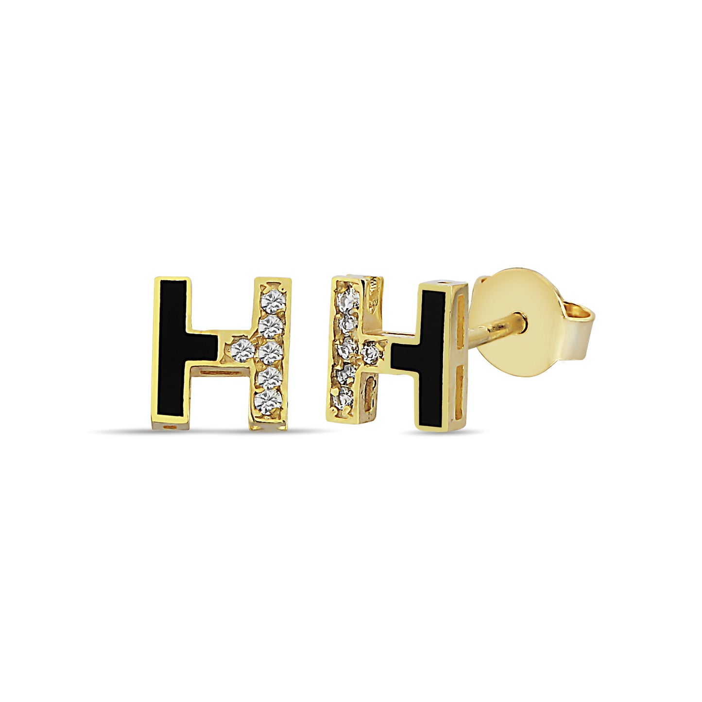 Emaille Diamanten Eerste H Letter Oorbel, Gepersonaliseerde H Letter Oorbel Voor Valentijnsdag, Handgemaakte 14k en 18k Massief Gouden Oorbel