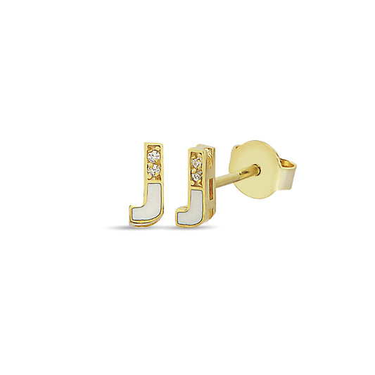 Eerste J Letter Oorbel, Emaille Diamant J Letter Oorbel, Handgemaakte 14k en 18k Massief Gouden Oorbel Voor Valentijnsdag