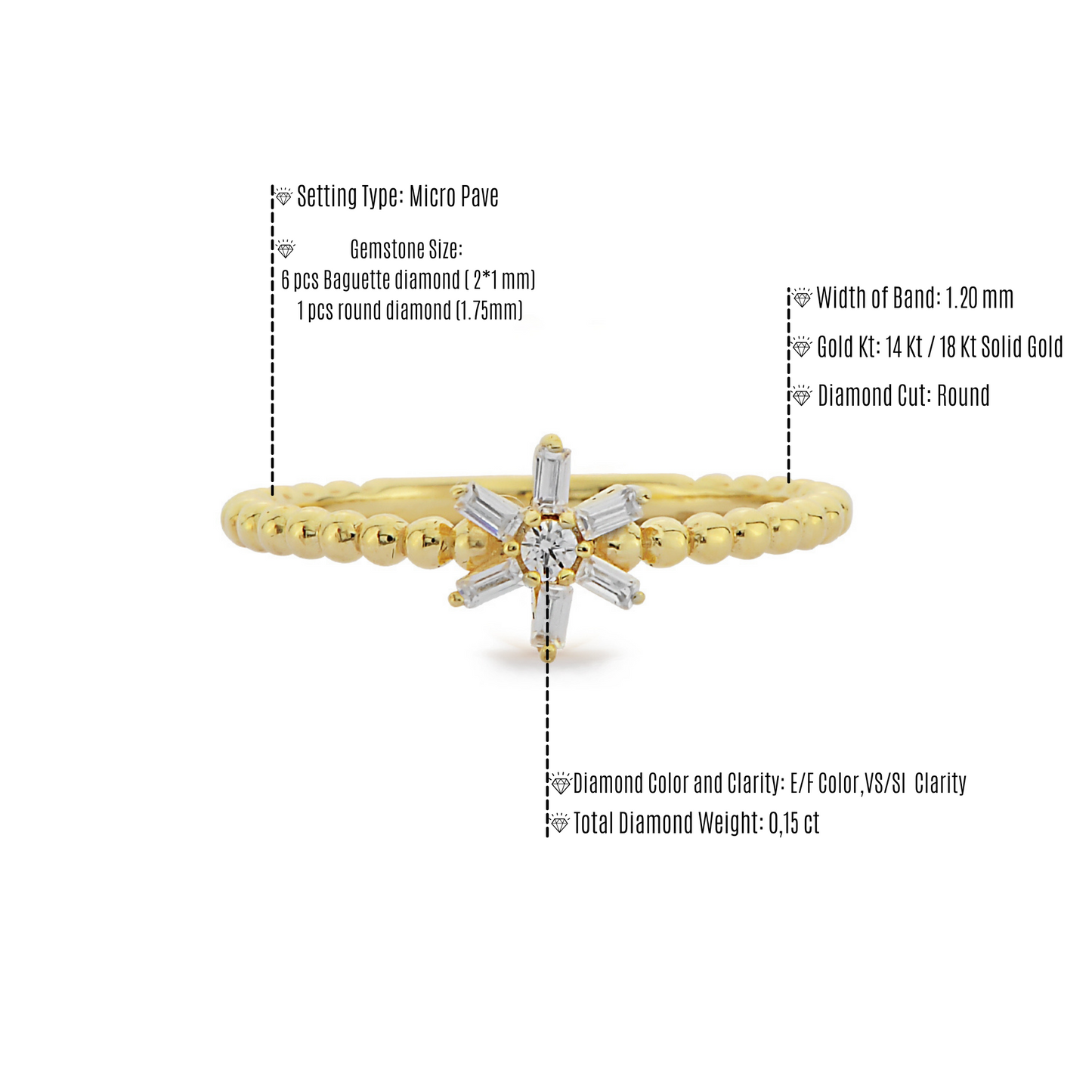 Cluster Stokbrood Diamant Massief Gouden Trouwring, Kleine Diamanten Kralen Verlovingsband, Handgemaakte 14k Massief Gouden Ring