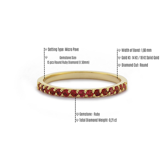 1,60 mm Rode Ruby Band Minimalistische Gouden Dames Ring