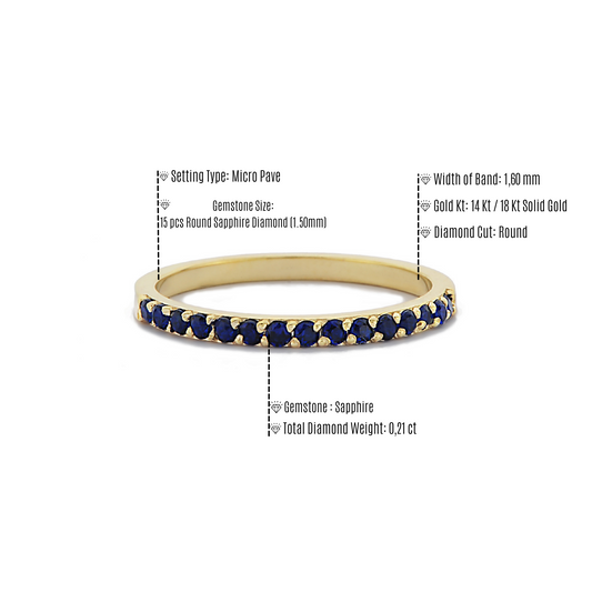 1,60 mm Blauwe Saffier Band Minimalistische Gouden Dames Ring