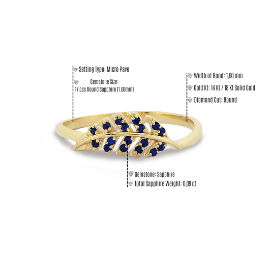 Bladvormige Blauwe Saffier Diamanten Gouden Ring