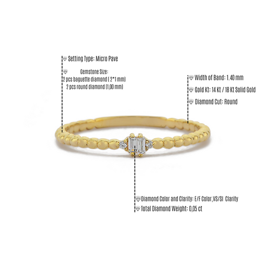 Stokbrood Diamanten Kralen Band Ring, Thiny Diamenten 14k Massief Gouden Ring Voor Verlovingshuwelijk