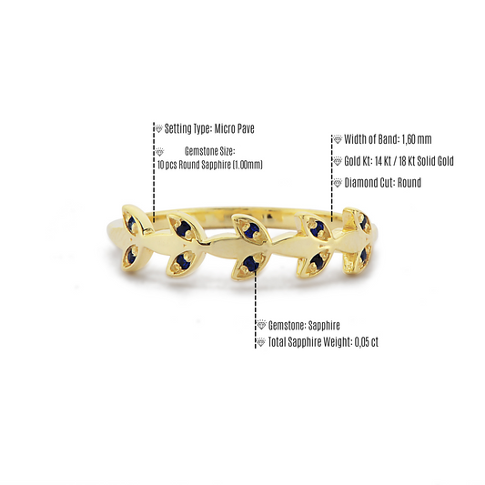 De Vliegende Vlinderring, Handgemaakte 14k 18k Massief Gouden Vleugelvormige Ring Met Blauwe Saffier Diamanten Halve Eeuwigheid