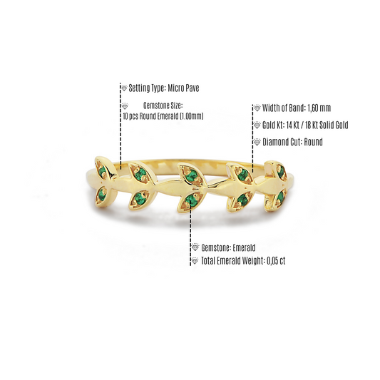 De Vliegende Vlinderring, Handgemaakte 14k 18k Massief Gouden Vleugelvormige Ring Met Groene Smaragd Diamanten Halve Eeuwigheid