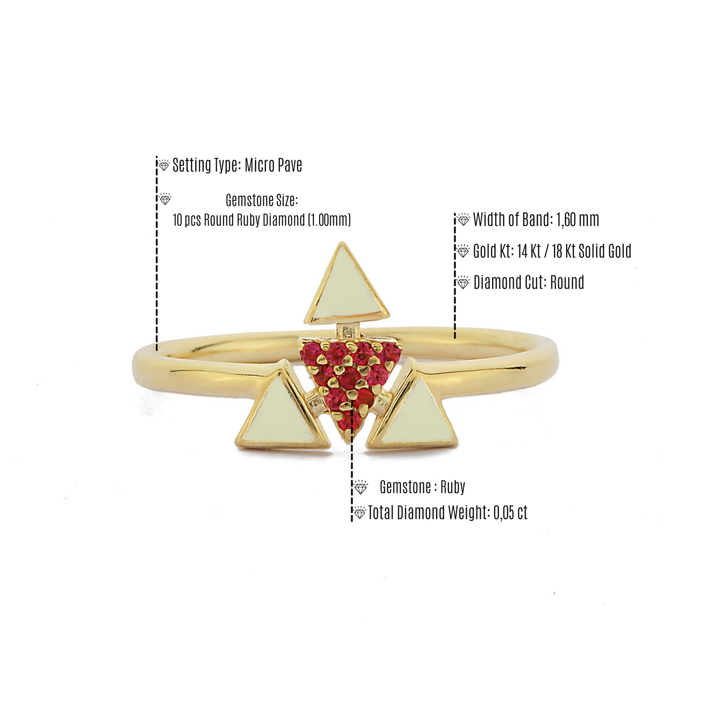 Driehoekige Emailring, Moderne Gepersonaliseerde Gebogen Cluster Rode Robijn Diamanten Ring, Handgemaakte 14k en 18k Massief Gouden Ring