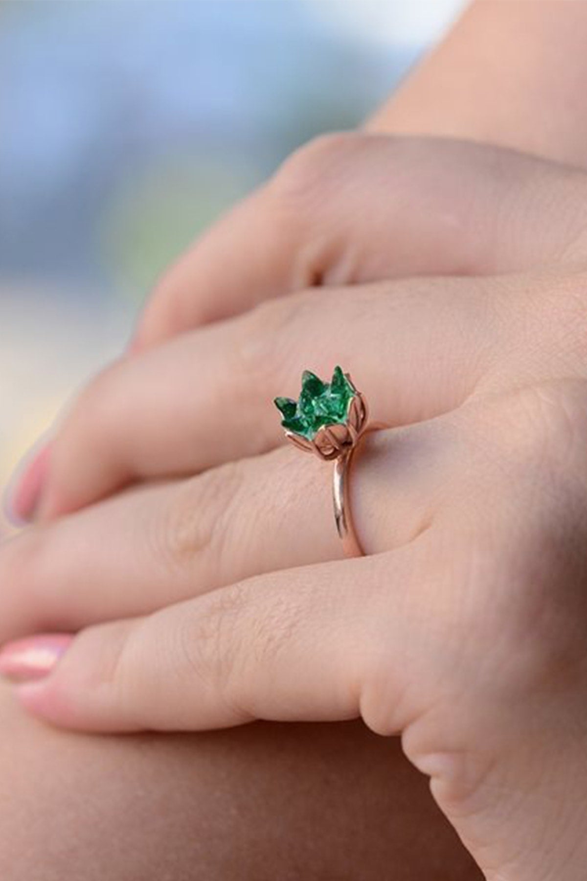 ZILVEREN LOTUS RING GROEN ZIRKONIA