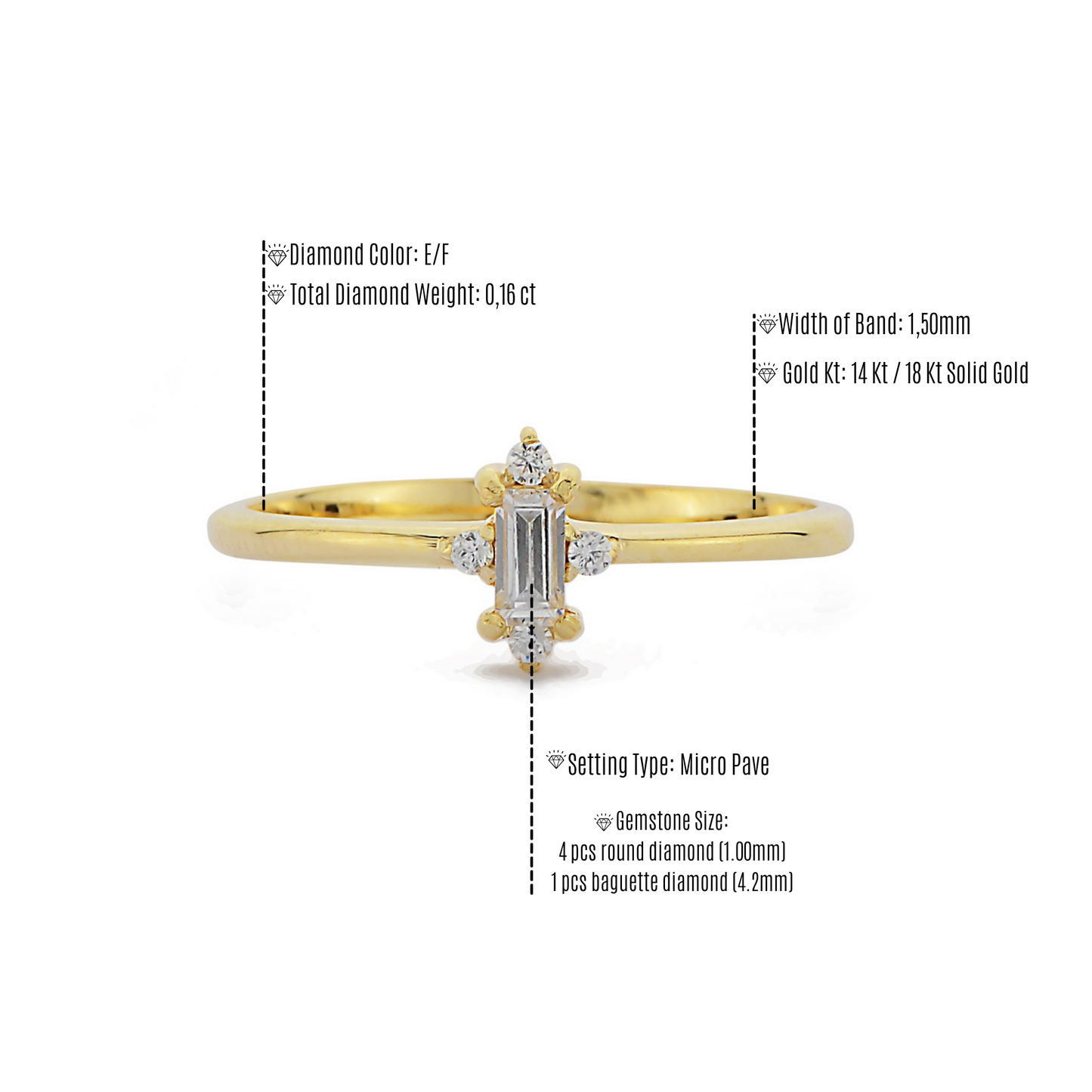 Handgemaakte Stokbrood Diamanten Solide Sierlijke Gouden Ring, 14k Massief Gouden Ring, Echte Diamant 14k Massief Gouden Verlovingsring