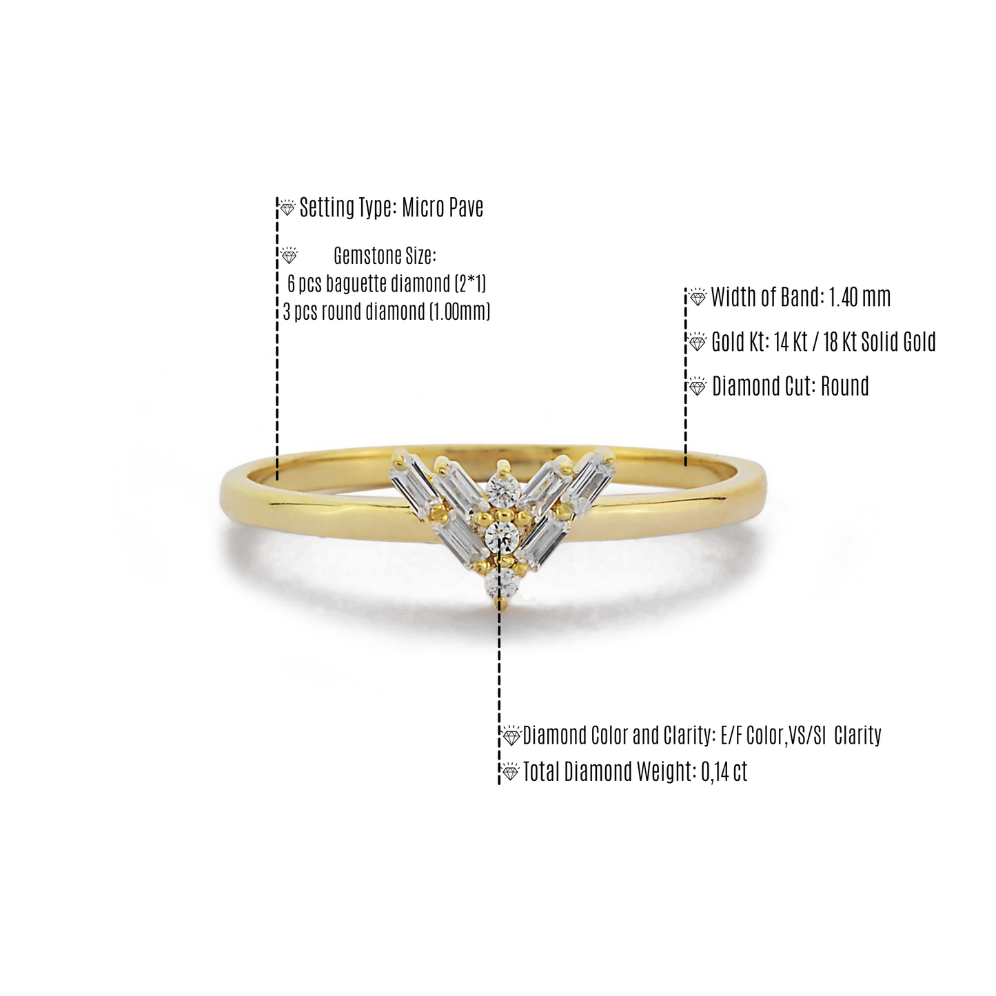 Driehoekige Stokbrood Diamanten Ring, Handgemaakte Driehoek Cluster Stokbrood 14k Gouden Ring, Stokbrood Ronde Cocktail Verlovingsband