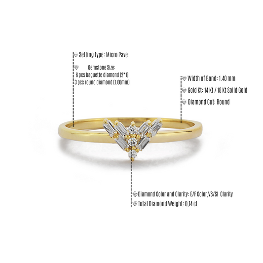 Driehoekige Diamanten Ring, Handgemaakte Driehoek Cluster 14k Gouden Ring, Verlovingsband