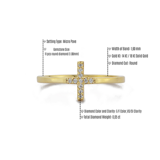 Kruis Wit Diamanten Gouden Ring