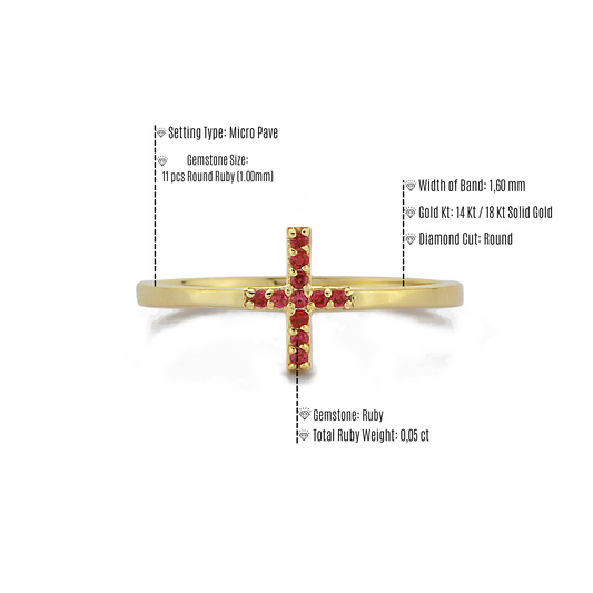 Kruis Rode Robijn Plus Vormige Ring Voor Verloving en Huwelijksaanzoek, Minimalistische Handgemaakte Cluster 14k 18k Massief Gouden Ring