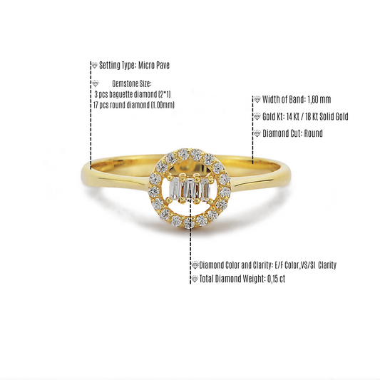 Stokbrood Cluster Diamanten Trouwring, Handgemaakte 14k Massief Gouden En Ronde Cocktailring