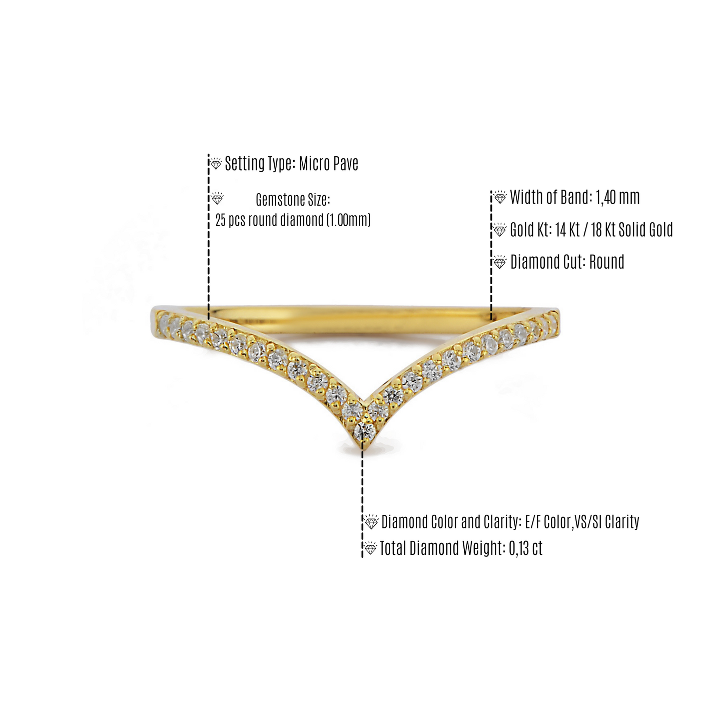 Chevron Wit Diamanten Gouden Dames Ring