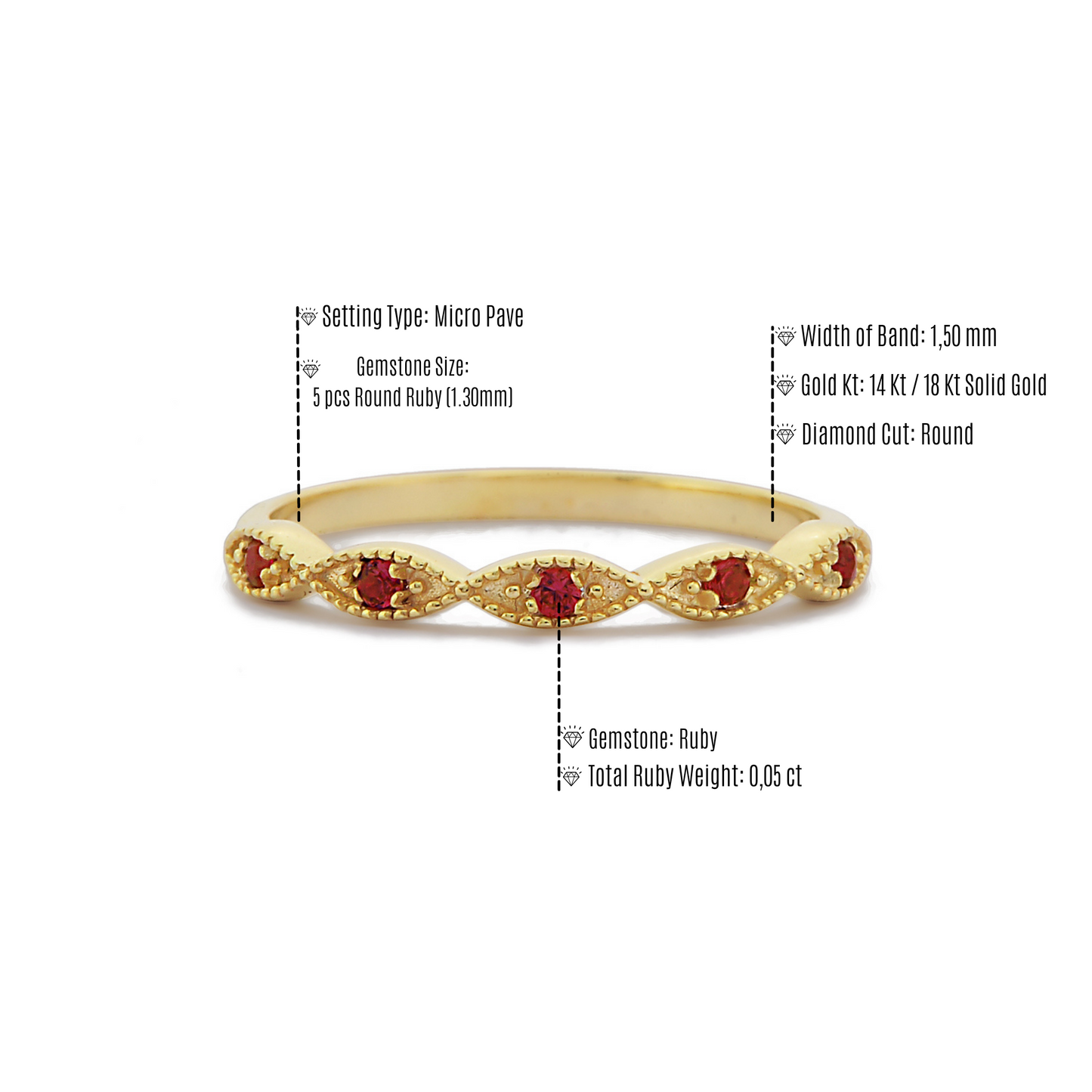 Retro Rode Robijn Diamanten Halve Eeuwigheid Band Ring Voor Voorstel, Kralen Marquise Vormige Ring, Handgemaakte 14k en 18k Massief Gouden Ring