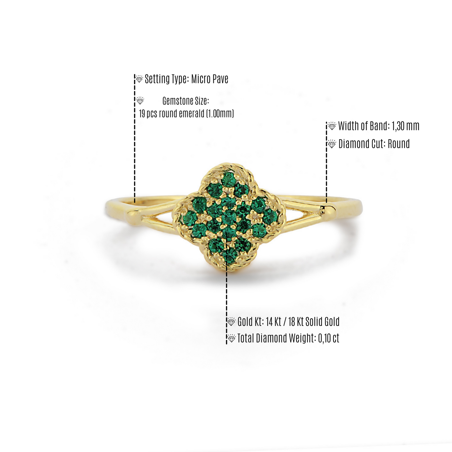 Klaver Gouden Diamanten Ring