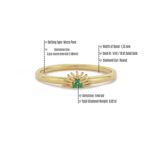 Trio Groene Smaragd Diamanten Massief Gouden Ring