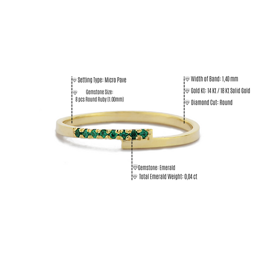 Parallelle Minimalistische Groene Smaragd Diamanten Bandring, Kruis Over Kleine Diamanten Clusterring, Handgemaakte 14k 18k Massief Gouden Ring