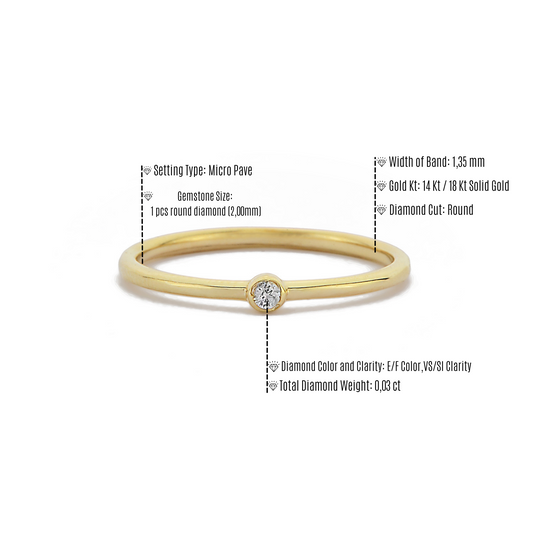 Minimalistische Ring Met Witte Diamanten Futuristische Ring, Eenvoudige Handgemaakte 14k Solitaire Massief Gouden Ring