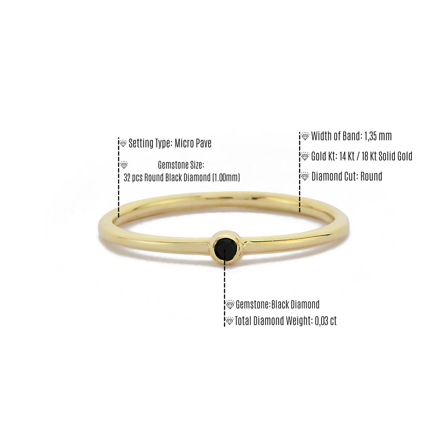 Minimalistische Ring Met Zwarte Diamanten Futuristische Ring, Eenvoudige Handgemaakte 14k Solitaire Massief Gouden Ring