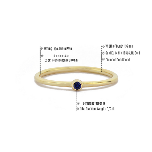 Minimalistische Ring Met Blauwe Saffier Diamanten Futuristische Ring, Eenvoudige Handgemaakte 14k Solitaire Massief Gouden Ring