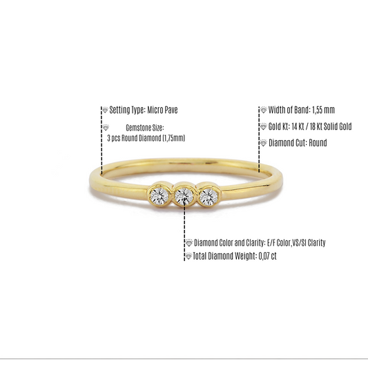 Drie Steen Witte Diamanten Ring Trouwring, Handgemaakte Witte Diamant Solitaire 14k Massief Gouden Ring Voor Voorstel