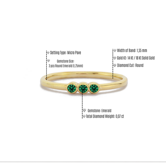Drie Steen Groene Smaragd Diamanten Ring Trouwring, Handgemaakte Groene Smaragd Diamant Solitaire 14k Massief Gouden Ring Voor Voorstel