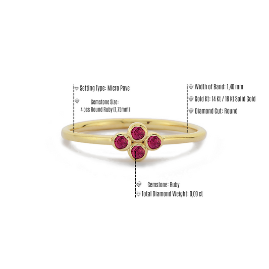 Vier Steen Rode Robijn Diamanten Ring Trouwring, Handgemaakte Zwarte Diamant Solitaire 14k 18k Massief Gouden Ring Voor Porposal