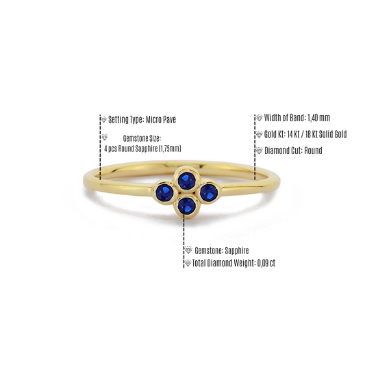 Vier Steen Blauwe Saffier Diamanten Ring Trouwring, Handgemaakte Zwarte Diamant Solitaire 14k 18k Massief Gouden Ring Voor Porposal