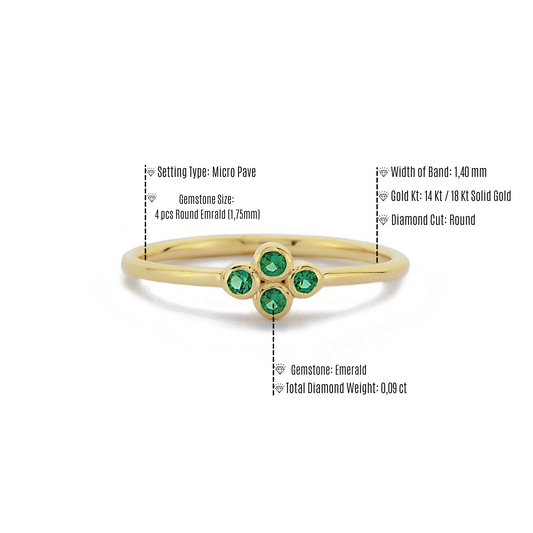 Vier Steen Groene Smaragd Diamanten Ring Trouwring, Handgemaakte Zwarte Diamant Solitaire 14k 18k Massief Gouden Ring Voor Porposal