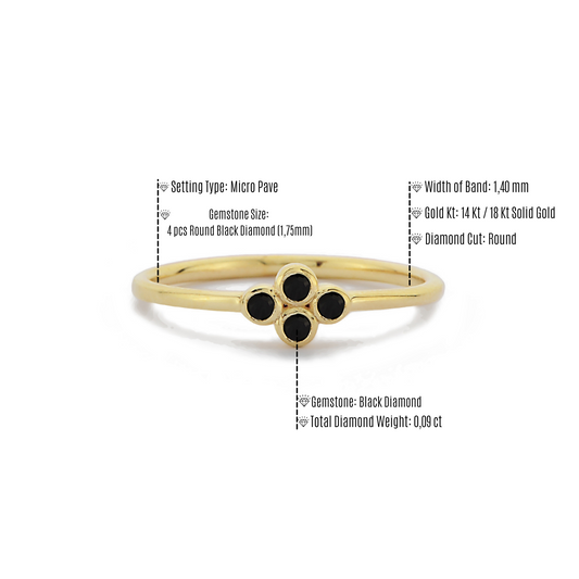 Vier Steen Zwarte Diamanten Ring Trouwring, Handgemaakte Zwarte Diamant Solitaire 14k 18k Massief Gouden Ring Voor Porposal