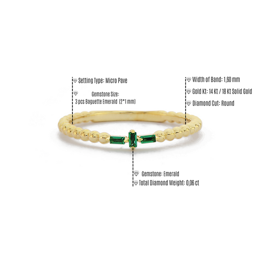 Smaragd Kralen Symbolische Kruis Trouwring Ring, Handgemaakte 14k Massief Gouden Minimalistische Kruis Cluster Ring