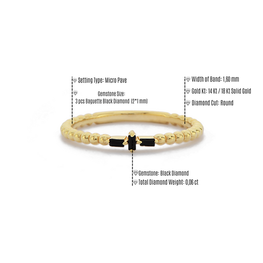Zwarte Diamanten Kralen Band Ring, Handgemaakte Minimalistische Cross Cluster 14k Massief Gouden Ring