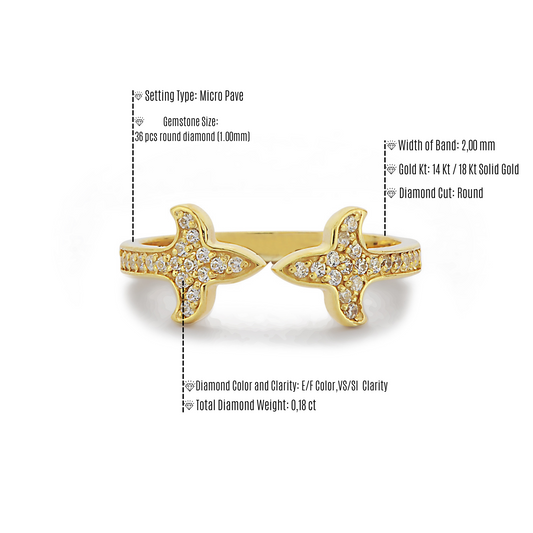 Minimalistische Cluster Diamanten Gouden Ring, Handgemaakte Gebogen 14k Massief Gouden Verlovingsring
