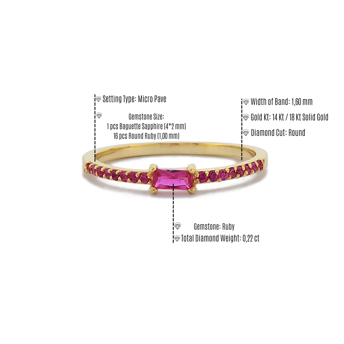 Stokbrood en Ronde Cluster Rode Robijn Ring Voor Verloving, Handgemaakte Halve Eeuwigheid Rode Robijn 14k Massief Gouden Ring