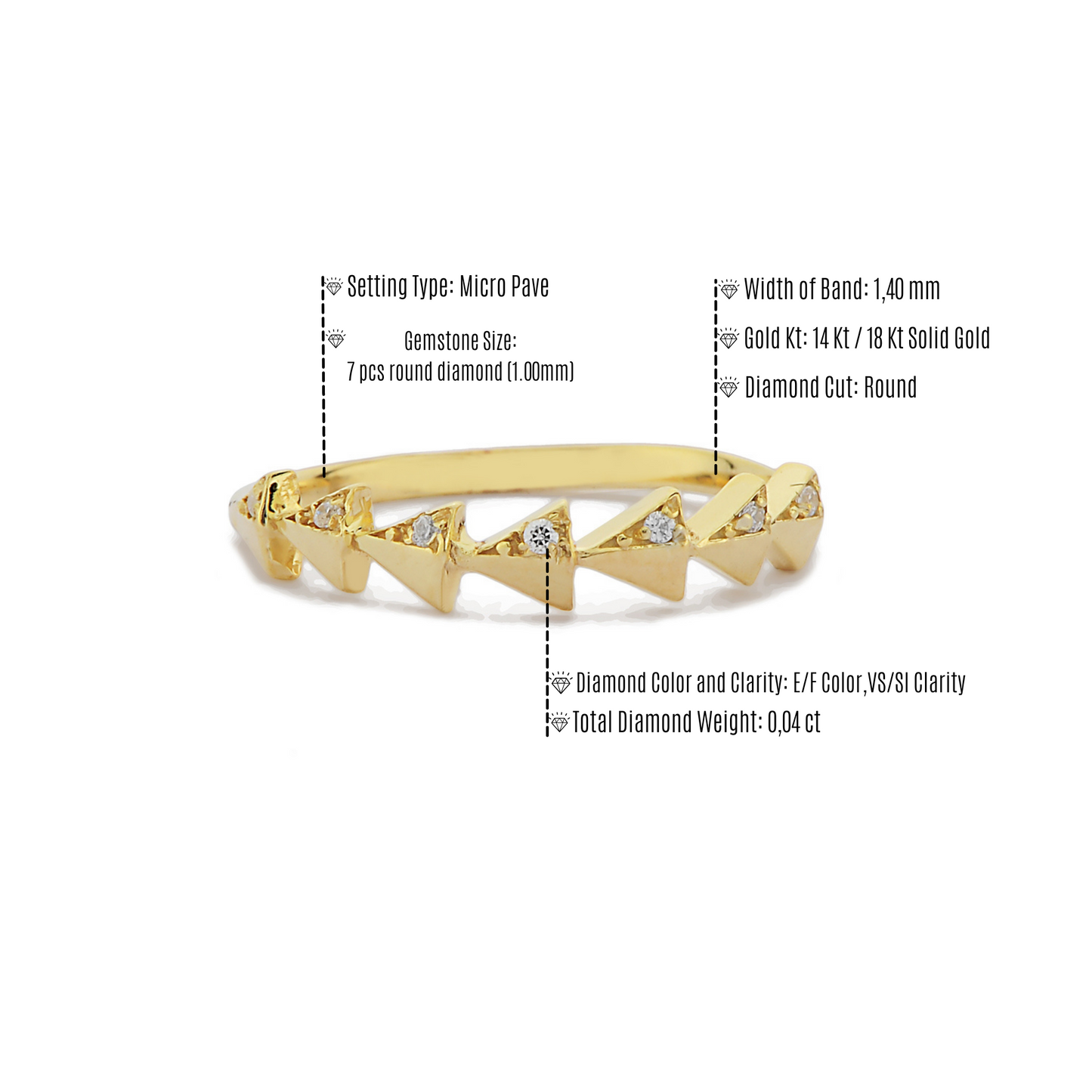 Driehoek Vormige Halve Eeuwigheid Ring, Driehoek Cluster Witte Diamanten Ring, Handgemaakte 14k Gouden Gebogen Golvende Ring