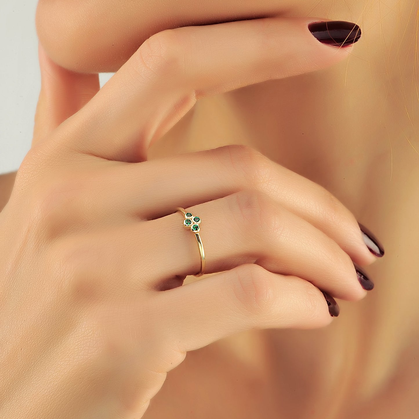 Vier Steen Groene Smaragd Diamanten Ring Trouwring, Handgemaakte Zwarte Diamant Solitaire 14k 18k Massief Gouden Ring Voor Porposal