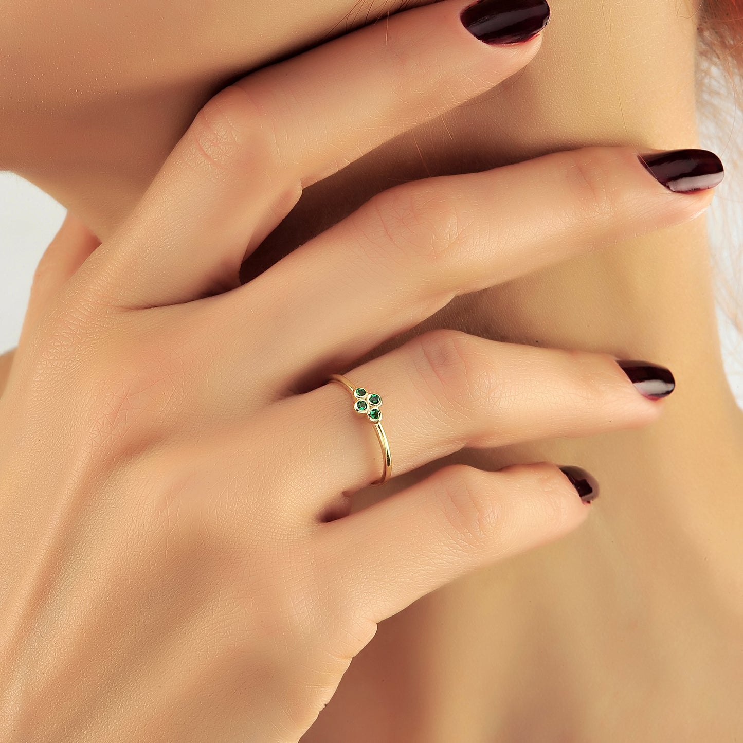 Vier Steen Groene Smaragd Diamanten Ring Trouwring, Handgemaakte Zwarte Diamant Solitaire 14k 18k Massief Gouden Ring Voor Porposal