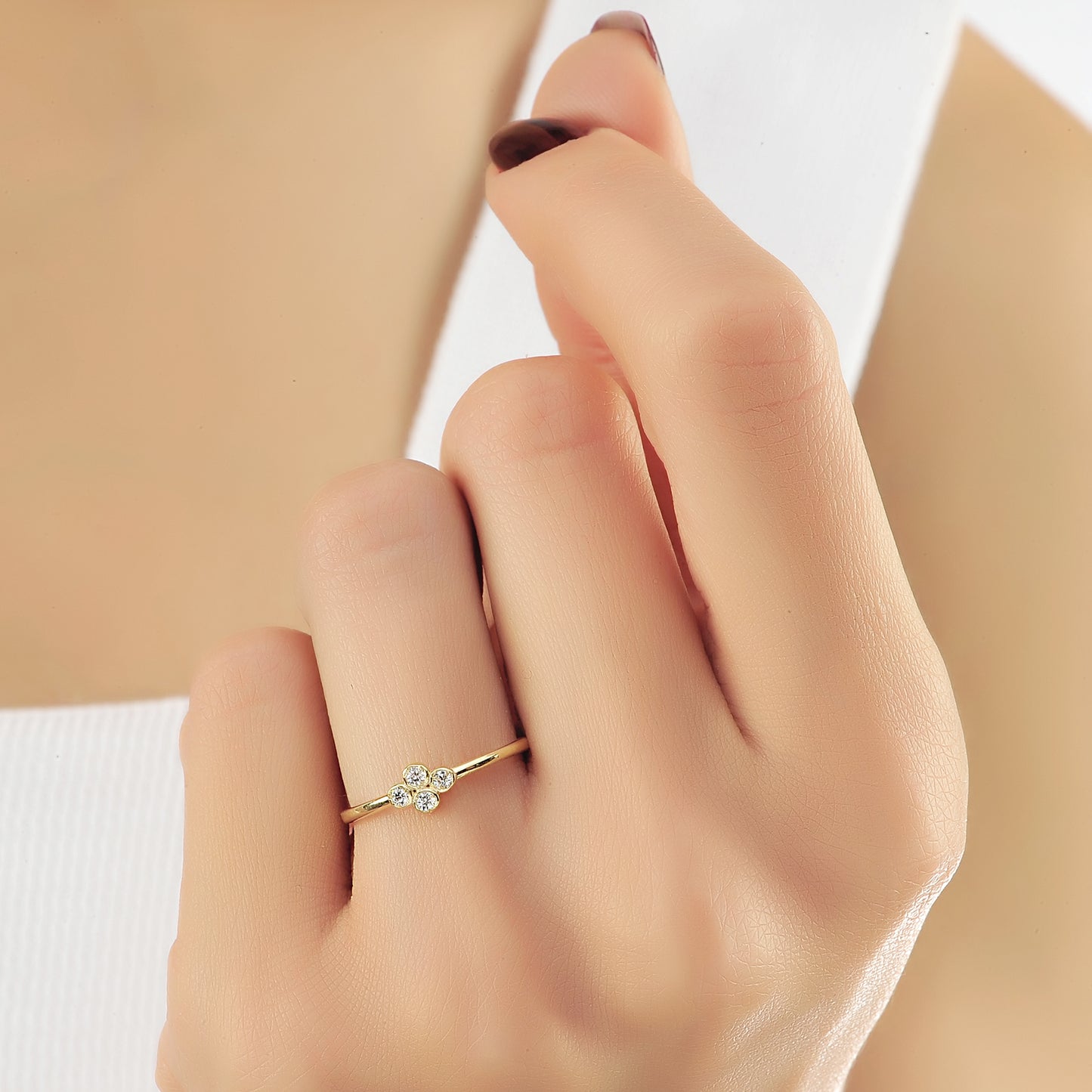 Vier Steen Wit Diamanten Ring Trouwring, Handgemaakte Zwarte Diamant Solitaire 14k 18k Massief Gouden Ring Voor Porposal