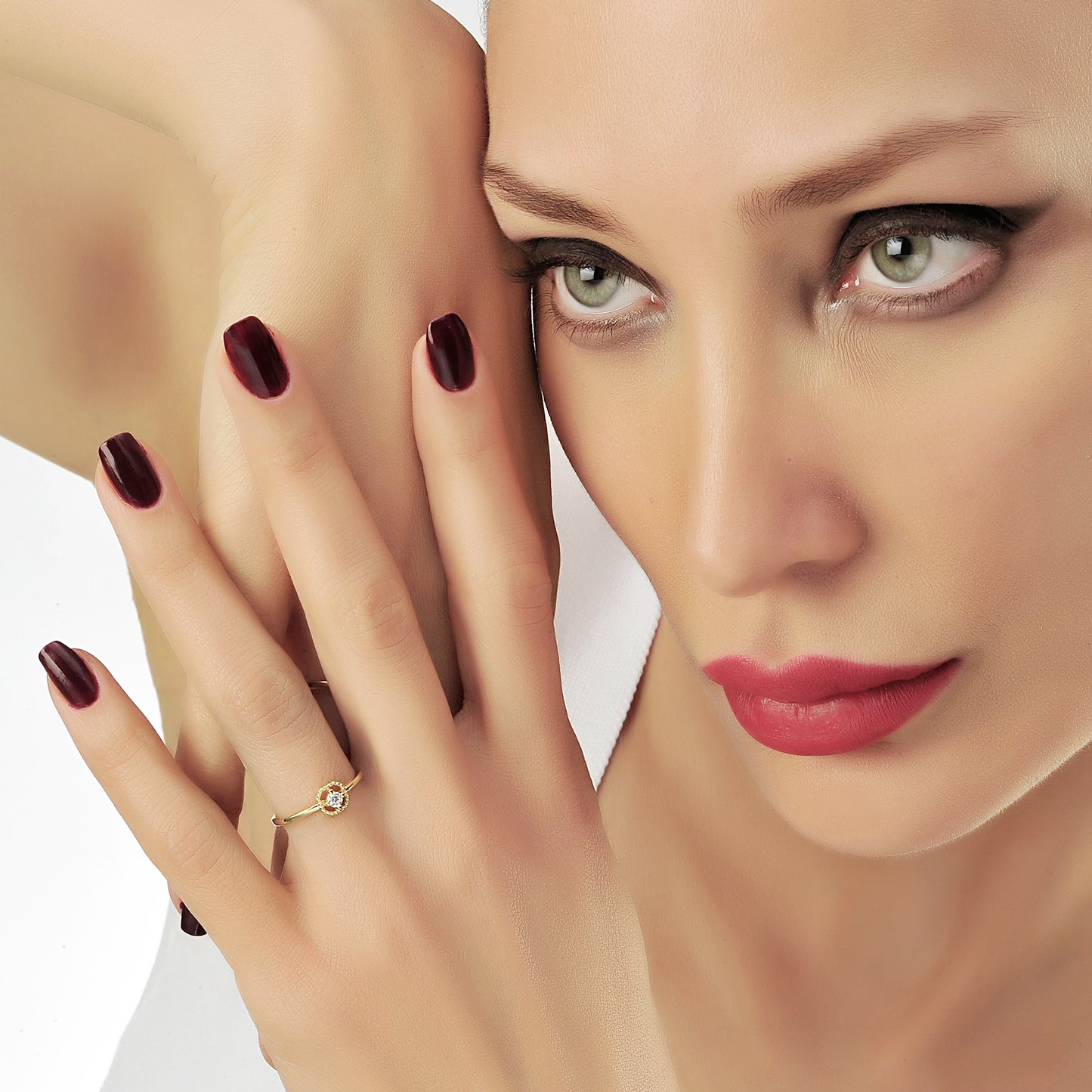 Kralen Diamanten Massief Gouden Ring, Minimalistische 14k Massief Gouden Verlovingsring, Kleine Diamanten Trouwring